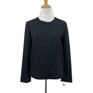 Halogen Jacket Womens LP Large Petite Black Moto Full Zip Ribbed Panel Lined